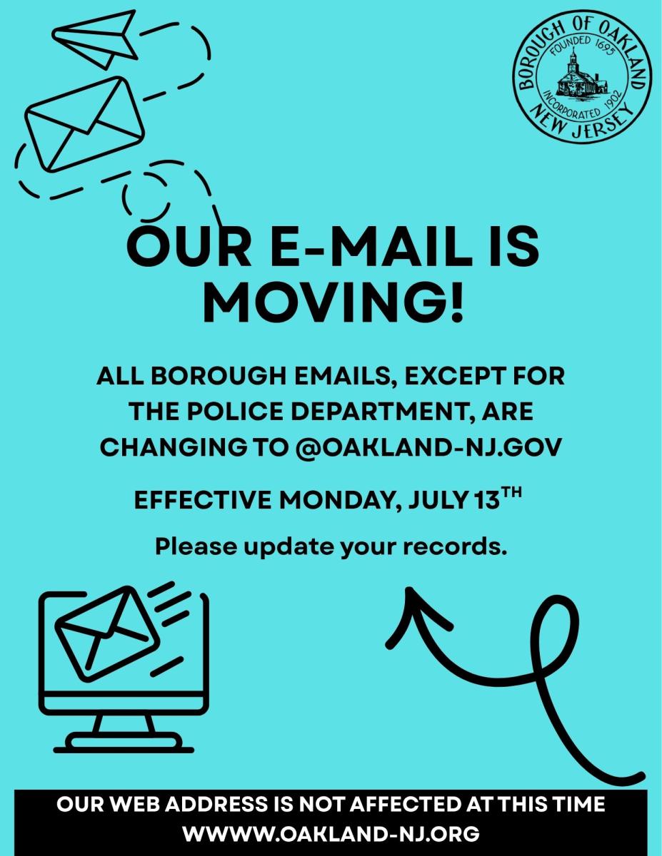 Blue flyer with images of envelopes and arrows.