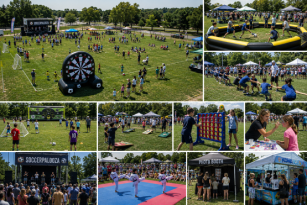 A montage of images shows kids participating in various soccer-related activities.