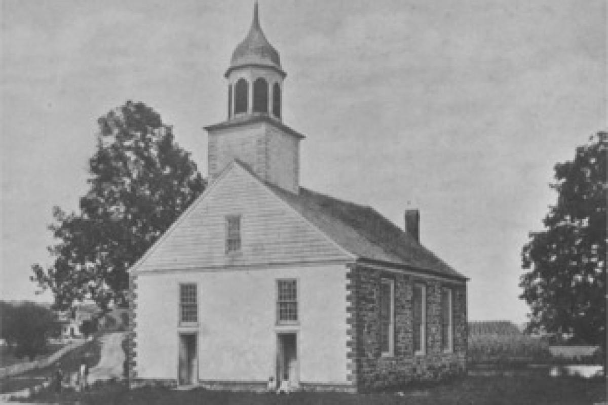 This is the earliest known picture of the 1829 Ponds Church dating from the 1870s. It's dating emanates from the presence of 2 front doors (one for men and the other for women) and the presence of rectangular windows on the side.  A singular front door and gothic style windows were installed by Mr. Demarest in 1878 and remained until the church was razed in the 1930s. As a perspective, the front of the Ponds Church would be facing the current Burger King.