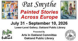 Flyer for Pat Smythe art exhibit Painted Stories Across Europe