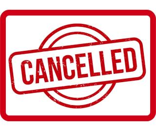 Cancelled written in red letters surrounded by a circle and rectangle.
