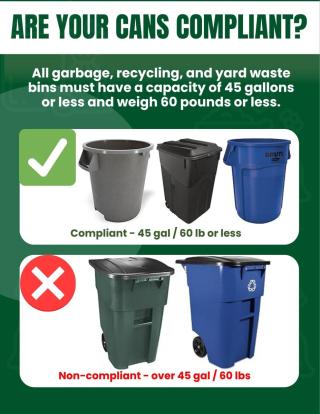 Flyer showing compliant and non-compliant can sizes