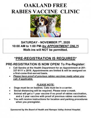 Oakland Pet Owners: Vaccinate Your Pets at a Rabies Clinic | Borough of  Oakland NJ