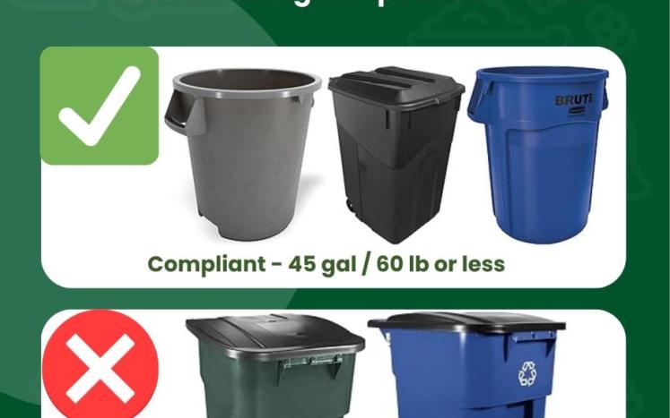 Flyer showing compliant and non-compliant can sizes